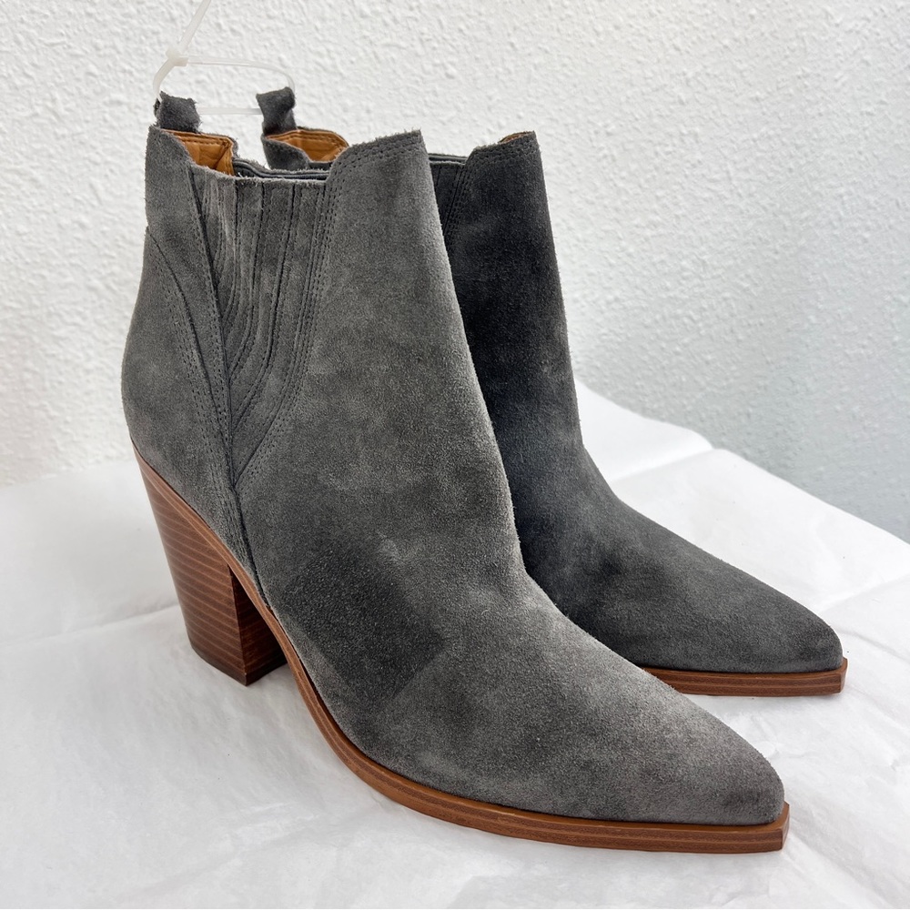 Marc Fisher LTD Gadri Bootie gray suede women size 11 pointed toe block heel